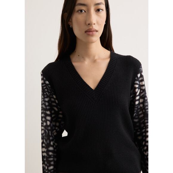 Dries Van Noten Tomina Silk Sleeve V Neck Sweater in Black L - Picture 2 of 5